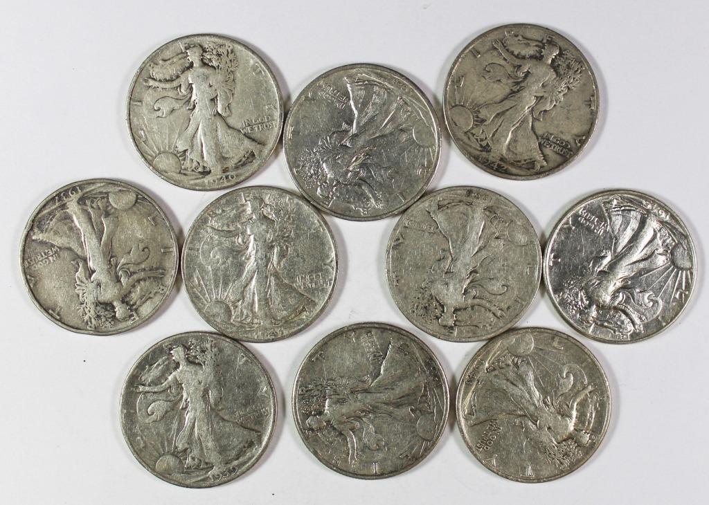 (10) WALKING LIBERTY HALF DOLLARS (1 of 1)