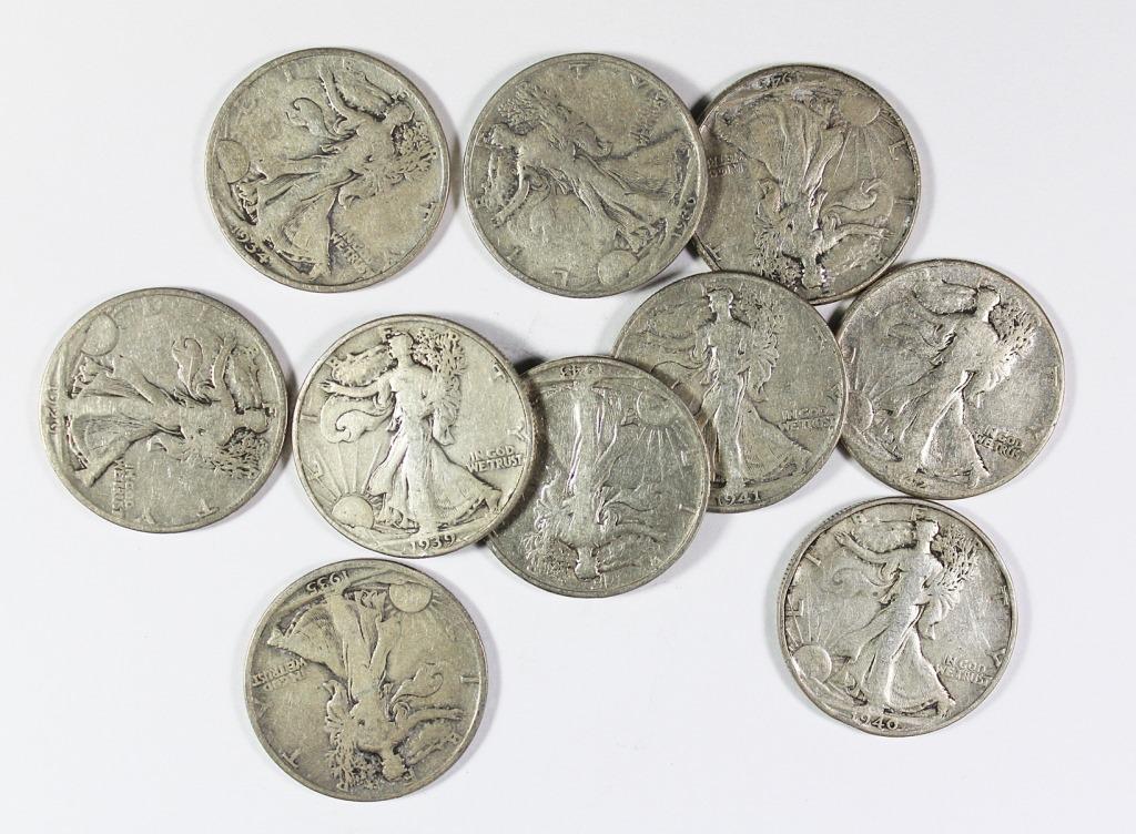 (10) WALKING LIBERTY HALF DOLLARS (1 of 1)