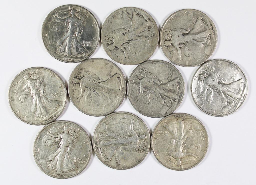 (10) WALKING LIBERTY HALF DOLLARS (1 of 1)