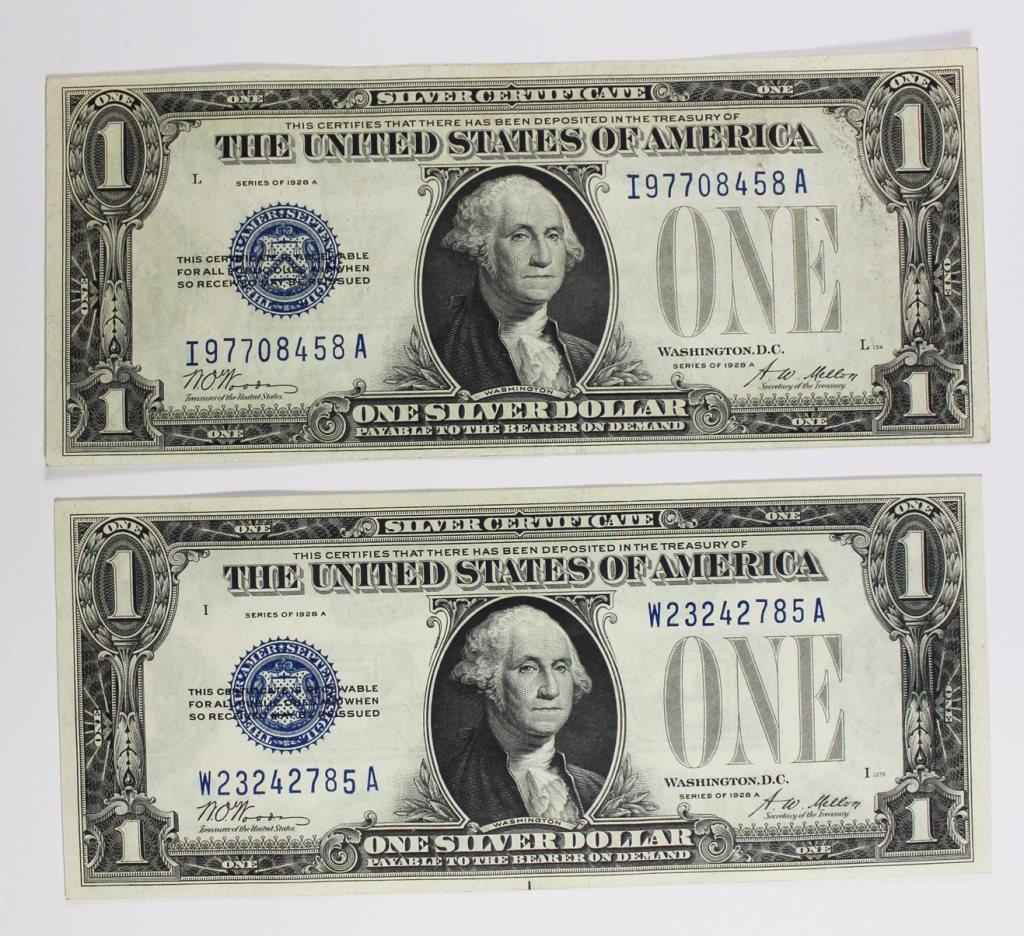(2) 1928-A $1.00 SILVER CERTIFICATES (1 of 2)
