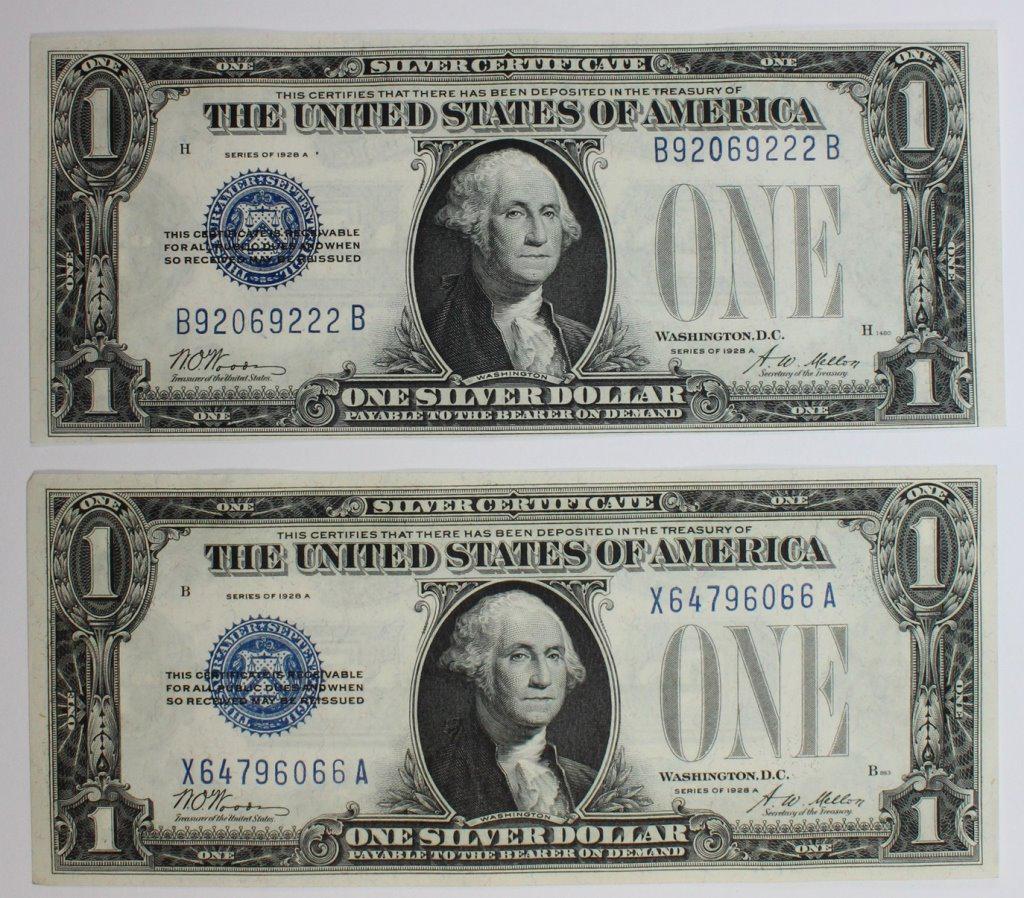 (2) 1928-A $1.00 SILVER CERTIFICATES (1 of 2)