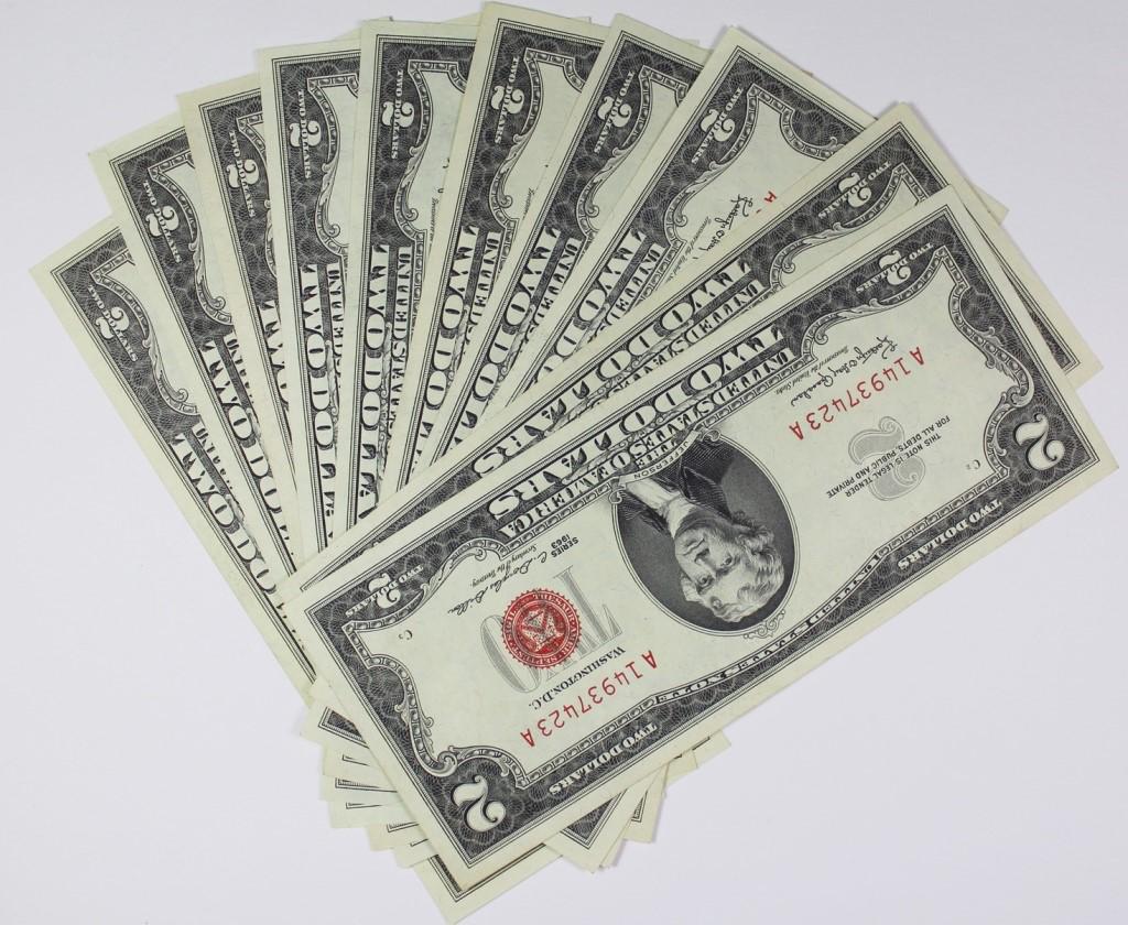 (10) $2.00 1963 RED SEALS (1 of 2)