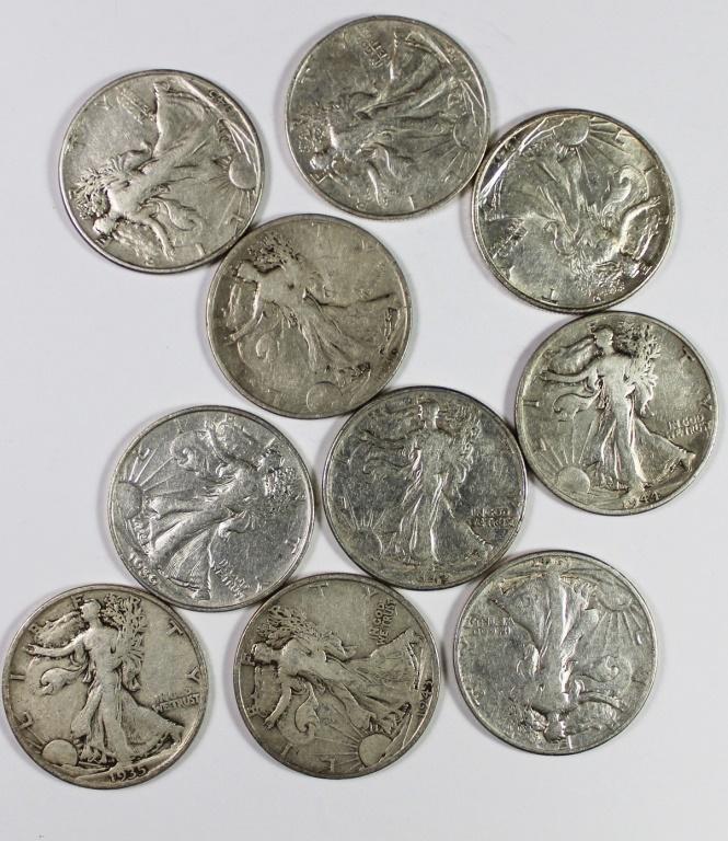 10 NICE WALKING LIBERTY HALF DOLLARS (1 of 1)
