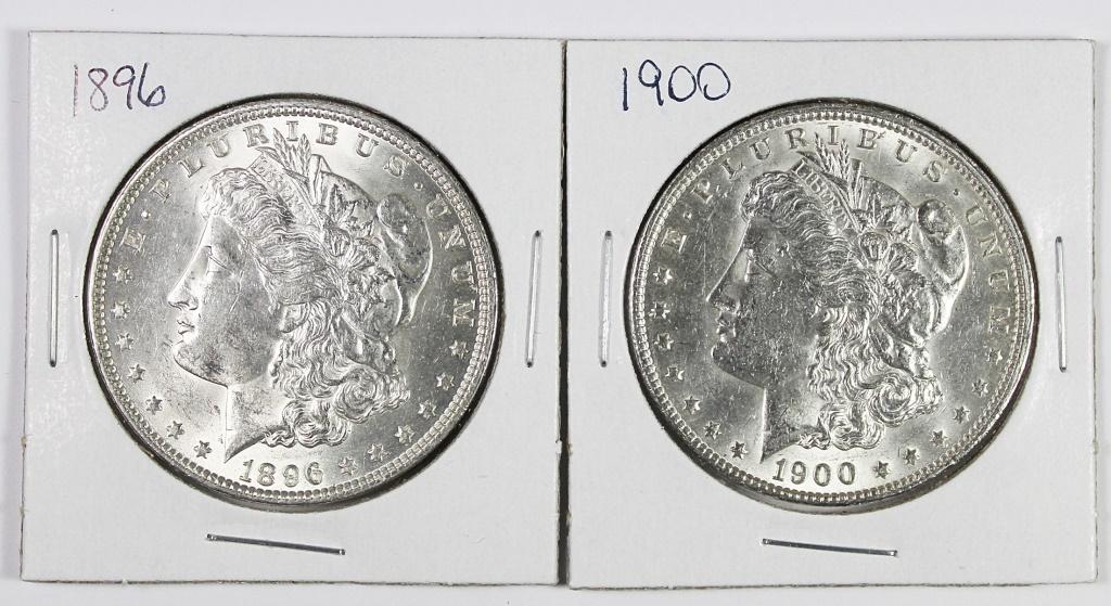 MORGAN SILVER DOLLARS: 1900 BU AND 1896 BU. ESTIMATE: $110-$150
