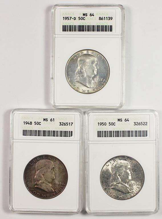 ANACS GRADED FRANKLIN HALF DOLLARS (1 of 2)