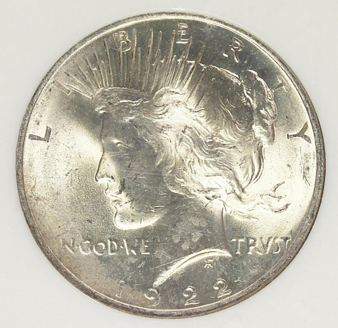 1922 PEACE SILVER DOLLAR: NGC MS 64 "BINION" RARE! ESTIMATE: $250-$350