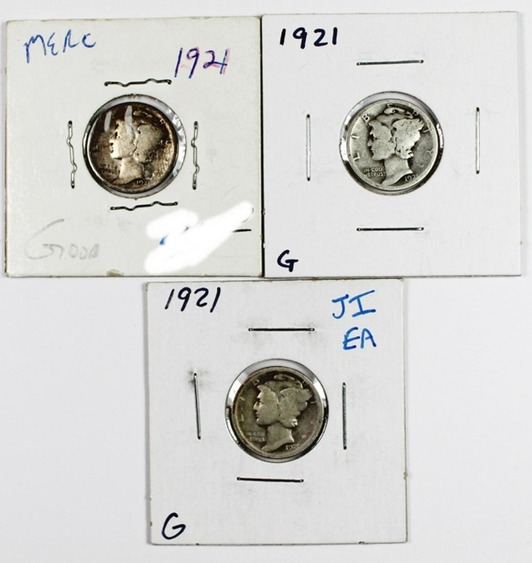 (3) NICE GOOD 1921 MERCURY DIMES (1 of 2)