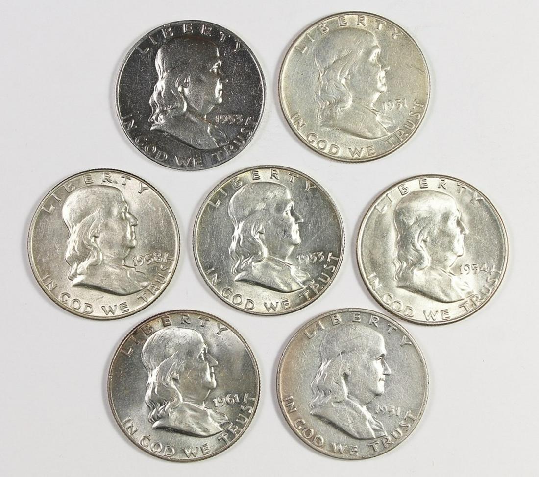 FRANKLIN HALF DOLLARS (7 PIECE) (1 of 2)