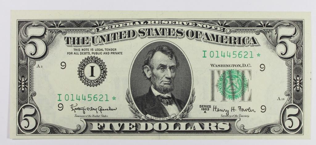 1963-A $5.00 FEDERAL RESERVE STAR NOTE (1 of 2)