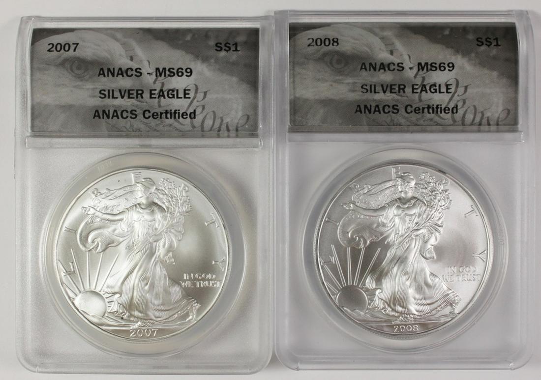 2007 AND 2008 AMERICAN SILVER EAGLES (1 of 2)