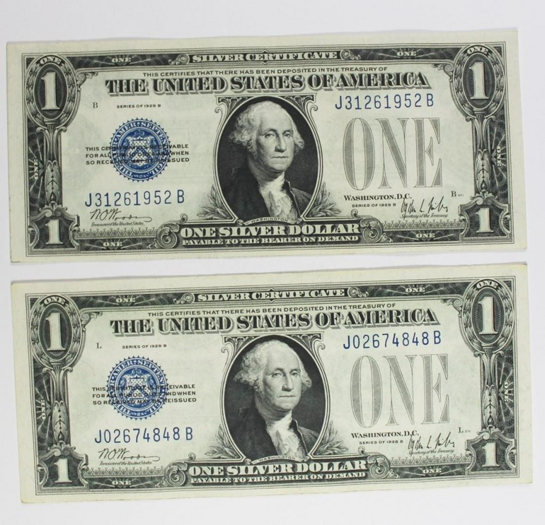 (2) 1928-B GEM UN $1.00 SILVER CERTIFICATES (1 of 2)