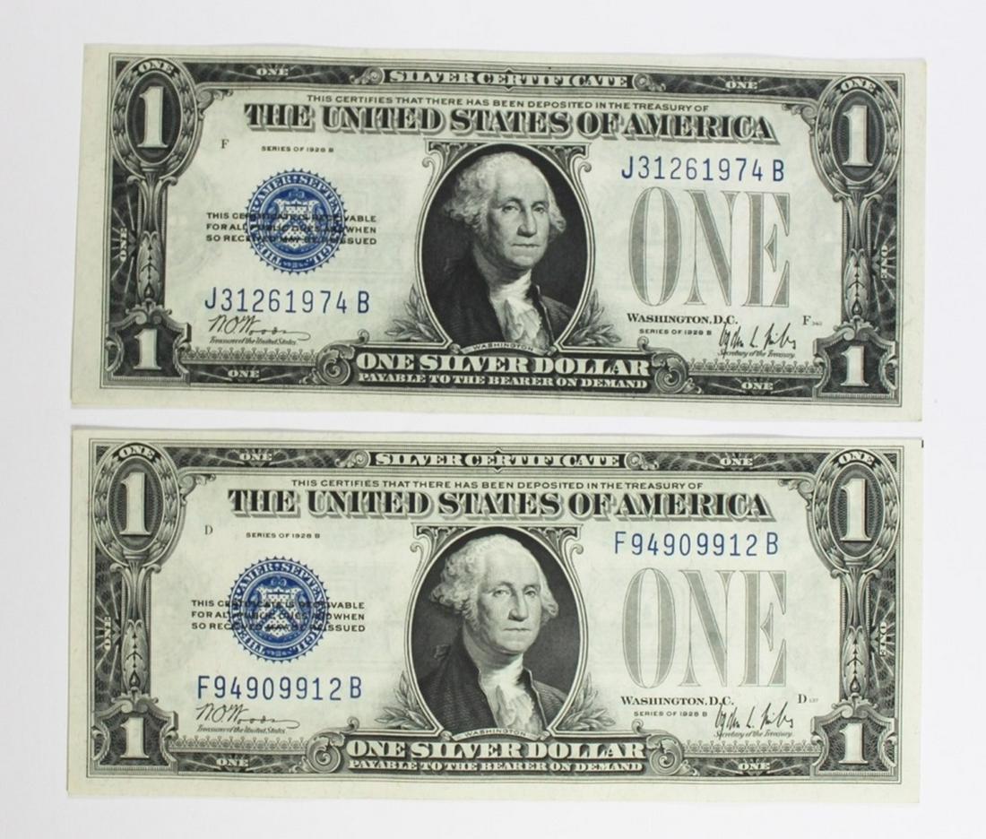 (2) 1928-B $1.00 SILVER CERITIFICATES (1 of 2)