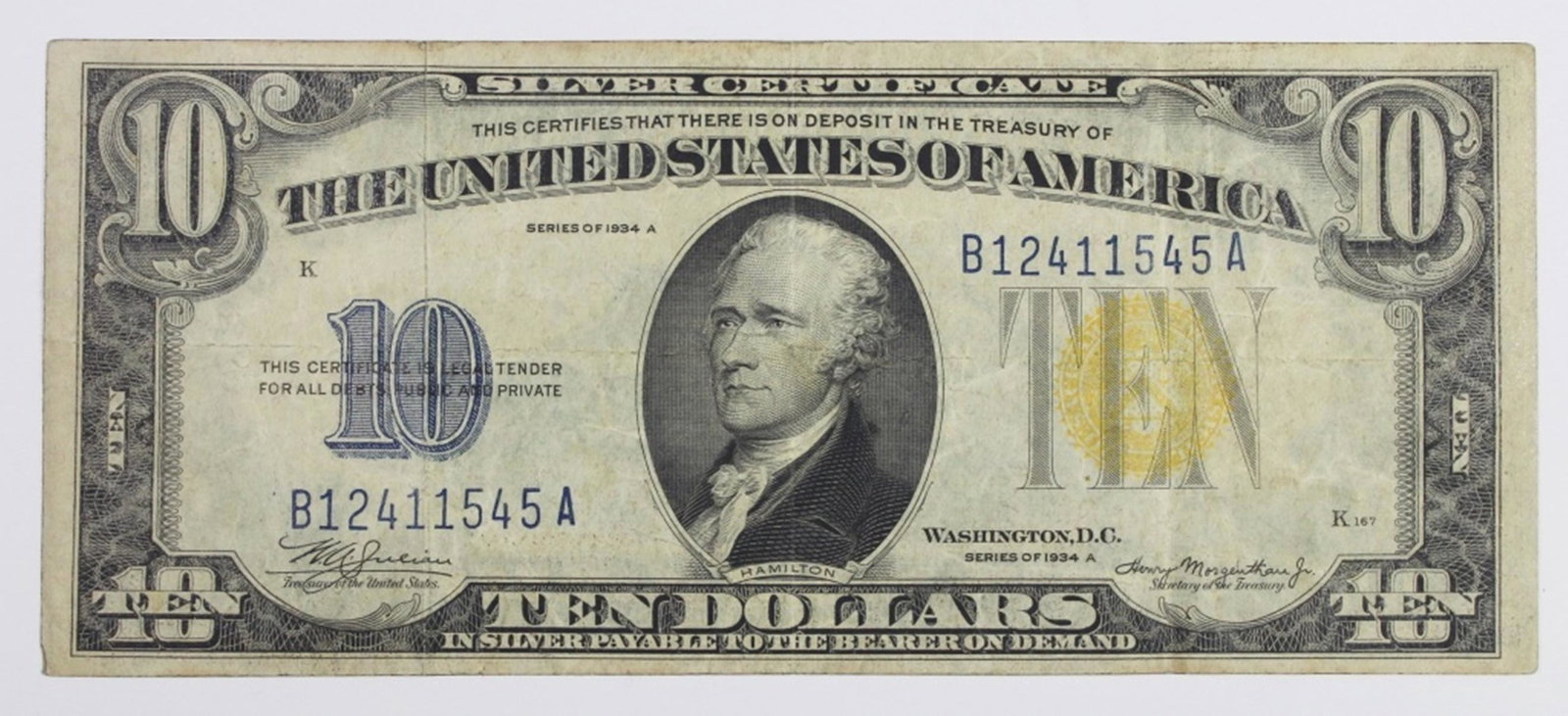 1934-A $10.00 SILVER CERTIFICATE (1 of 2)