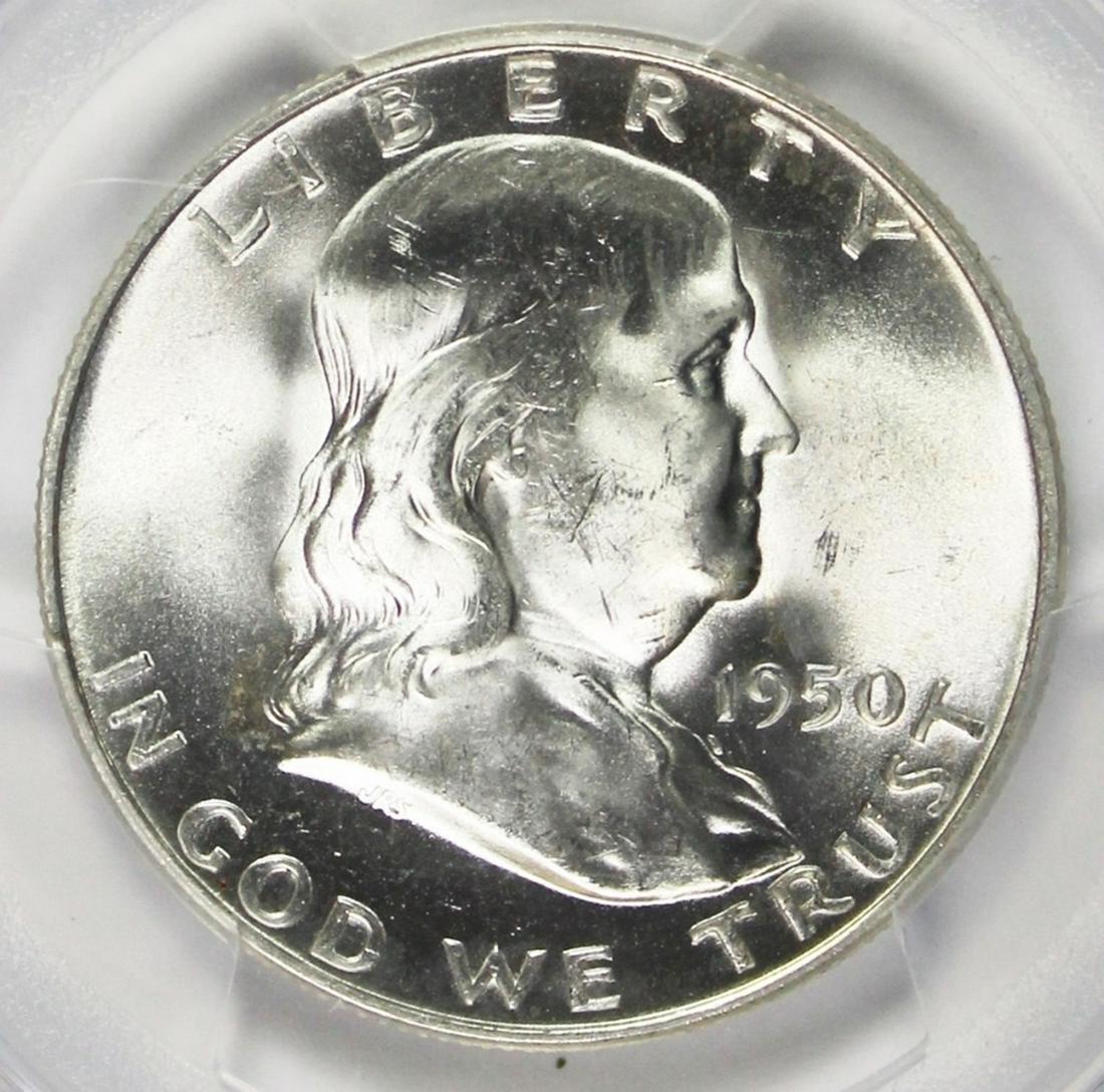 1950-D FRANKLIN HALF DOLLAR: PCGS MS 64 FBL BLAST WHITE! ESTIMATE: $100-$150