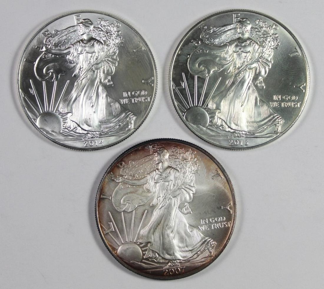 GEM BU++ AMERICAN SILVER EAGLES (1 of 2)