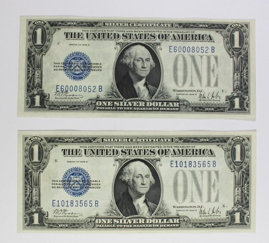 (2) 1928-B $1.00 SILVER CERTIFICATES (1 of 2)