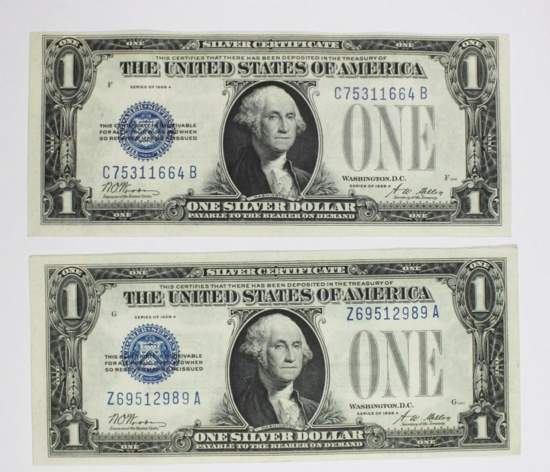 (2) 1928-A $1.00 SILVER CERTIFICATES (1 of 2)