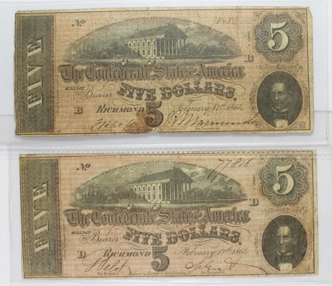 (2) $5 CONFEDERATE NOTES (1 of 7)