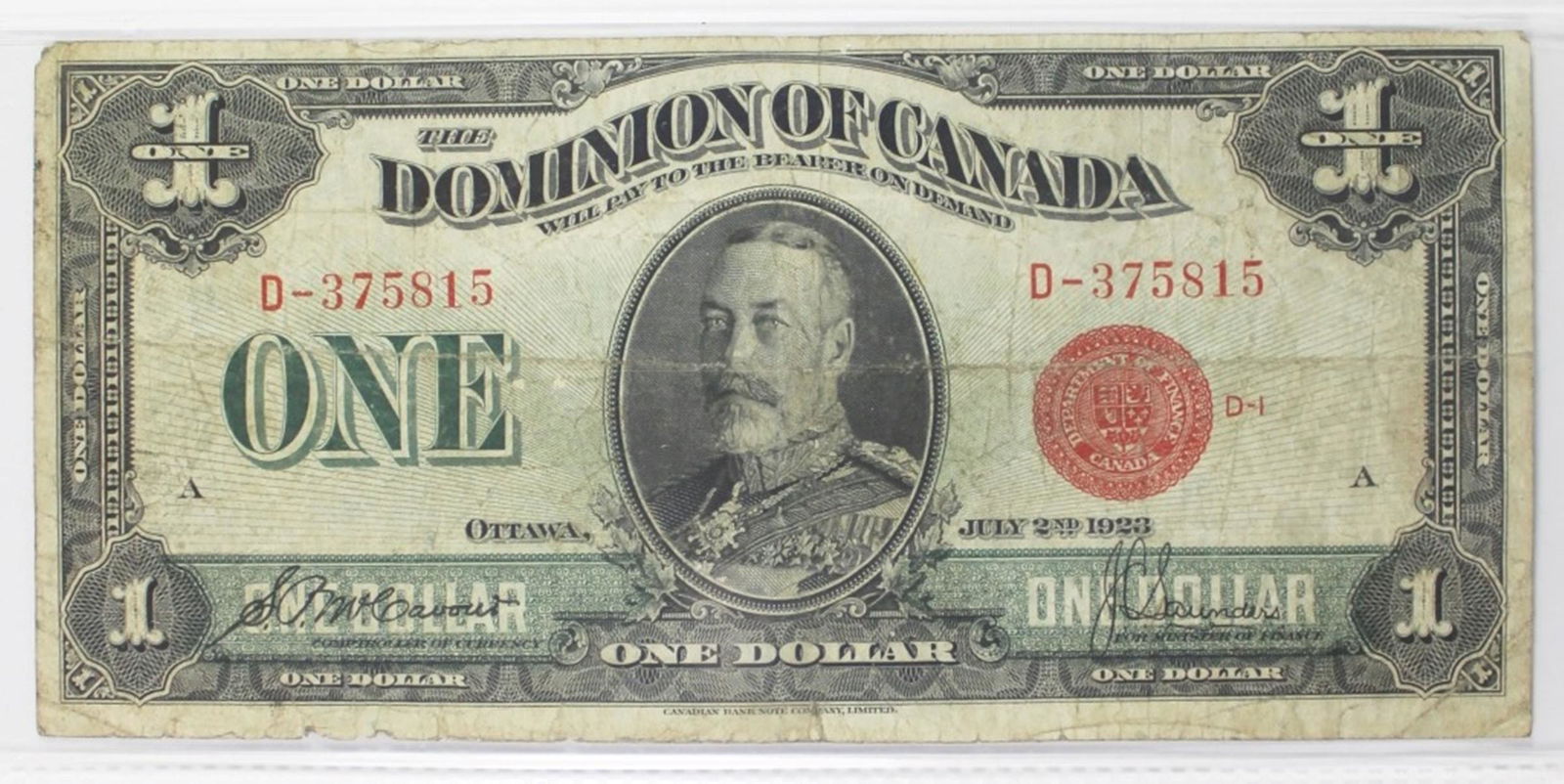 1923 CANADA $1.00 NOTE (1 of 3)