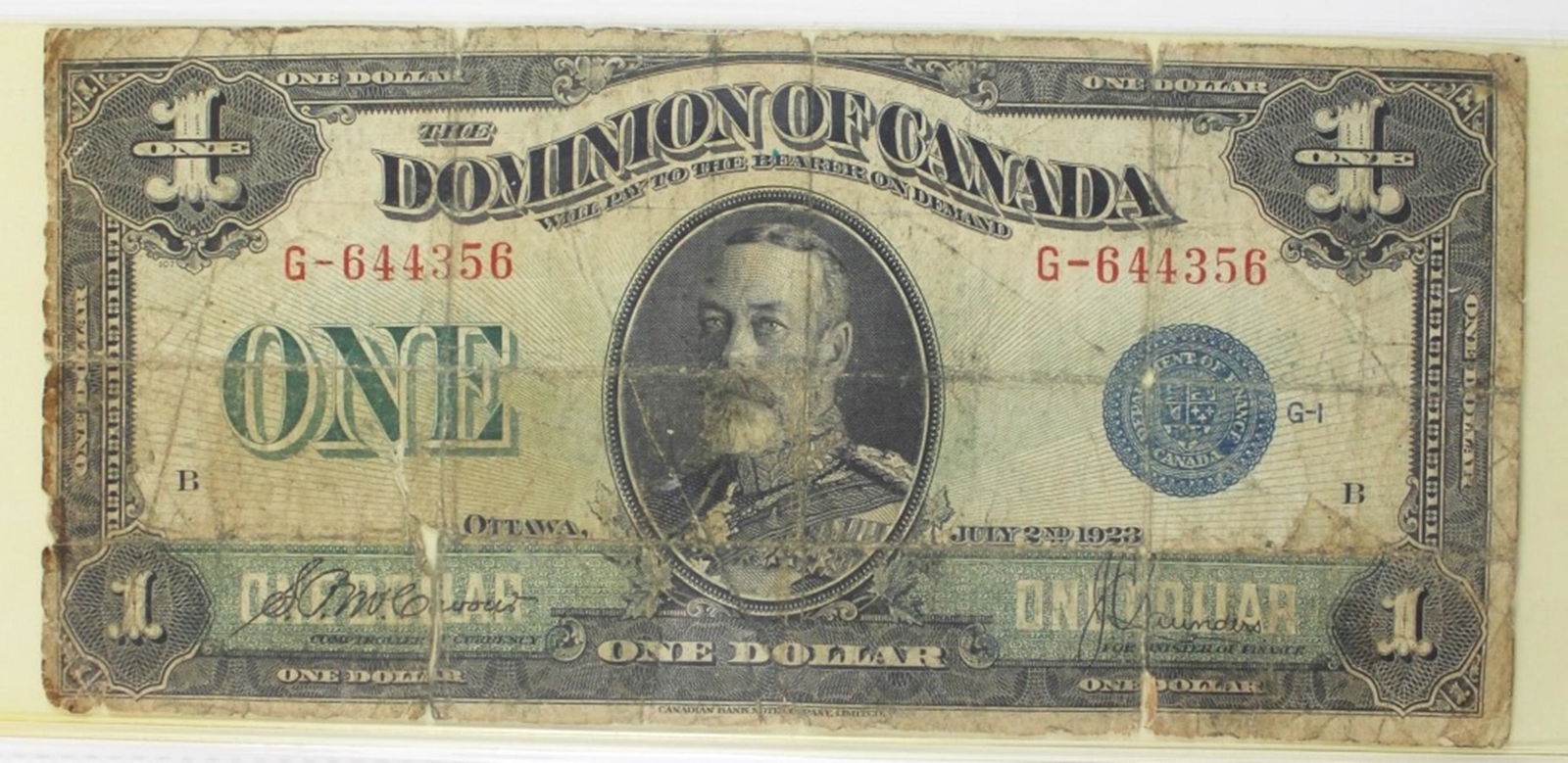 1923 CANADA $1.00 NOTE (1 of 3)