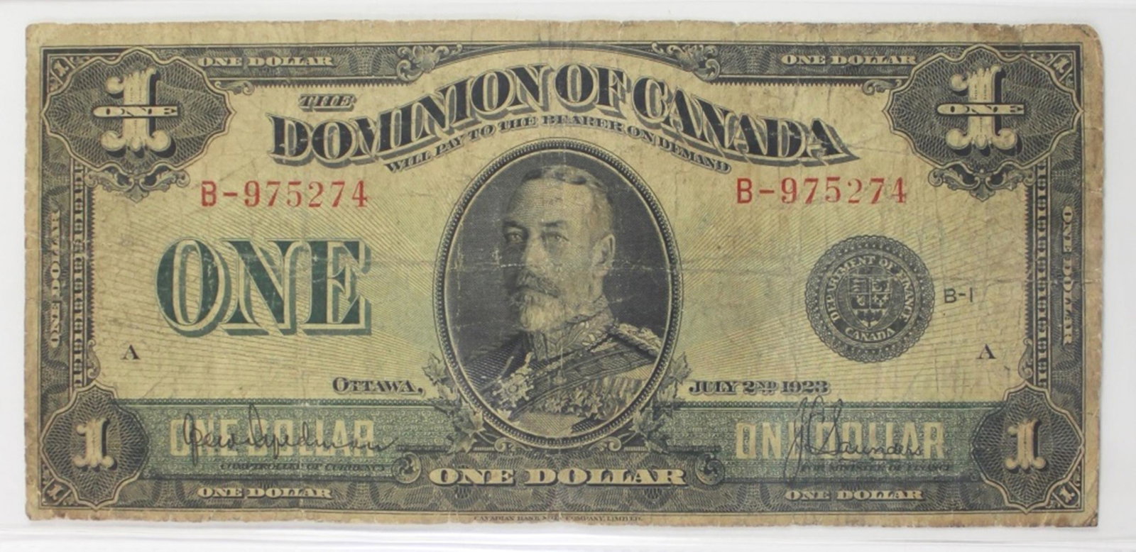 1923 CANADA $1.00 NOTE (1 of 3)