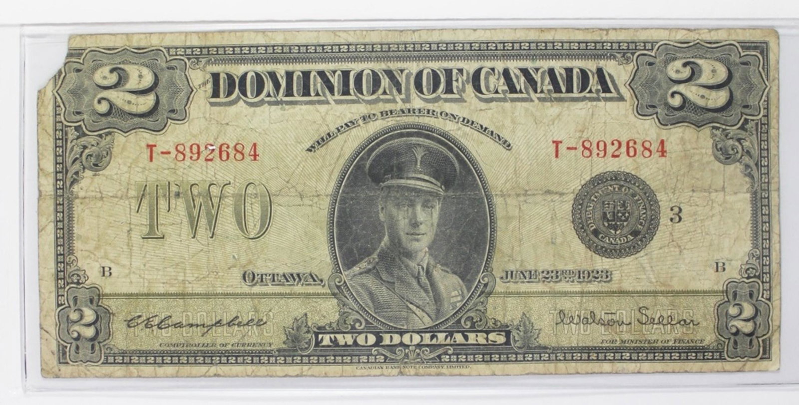 1923 CANADA $2.00 NOTE (1 of 3)