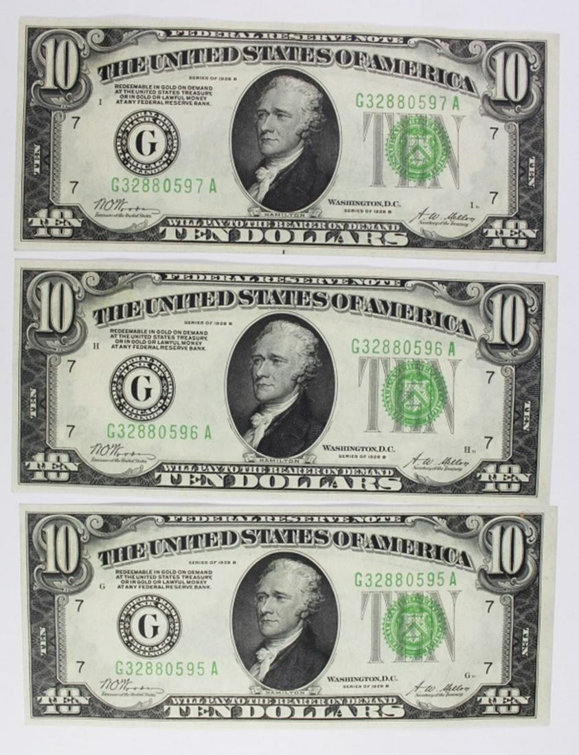(3) 1928-B $10 FEDERAL RESERVE NOTES (1 of 2)