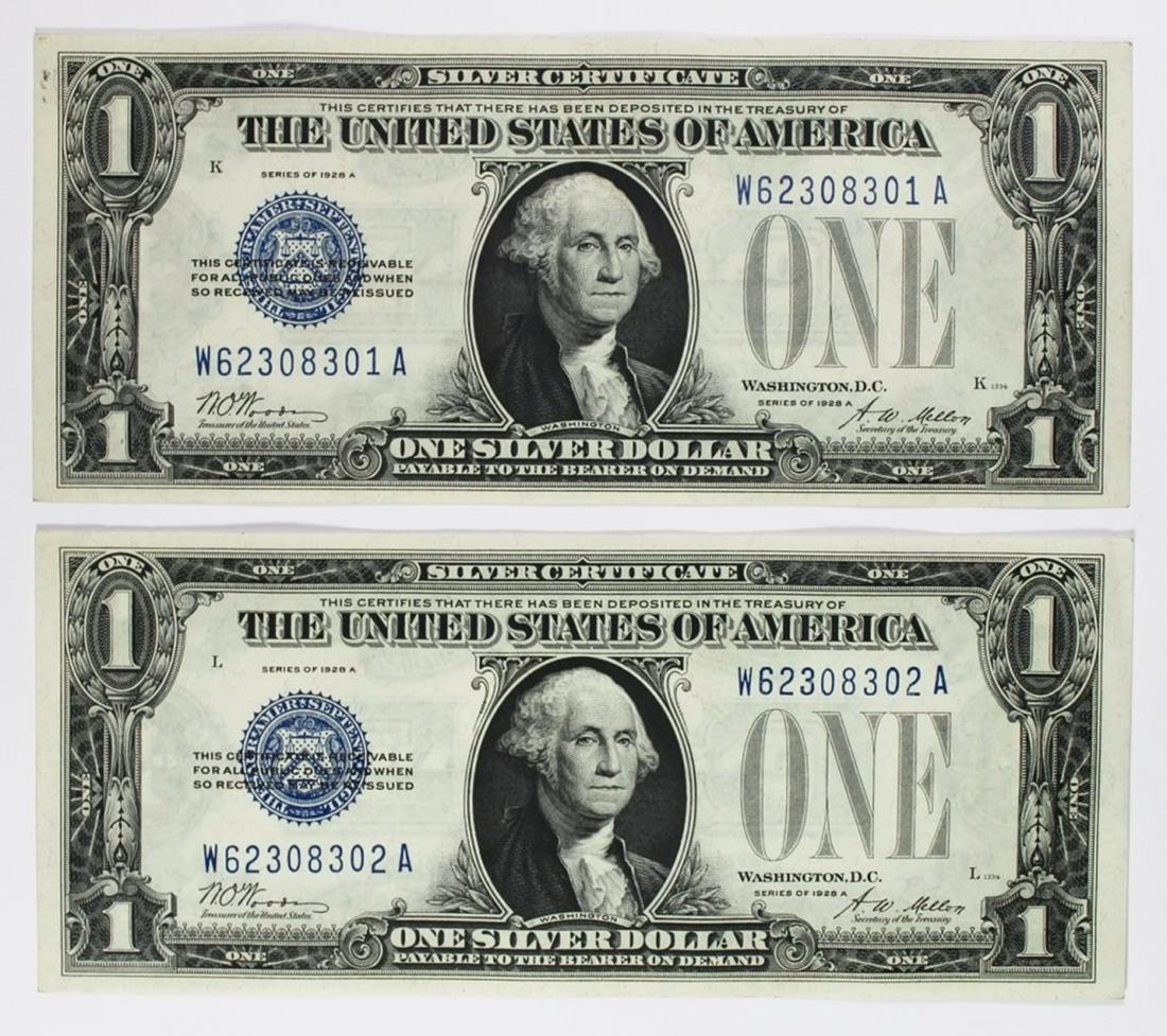 (2) 1928 A $1.00 SILVER CERTIFICATES (1 of 2)