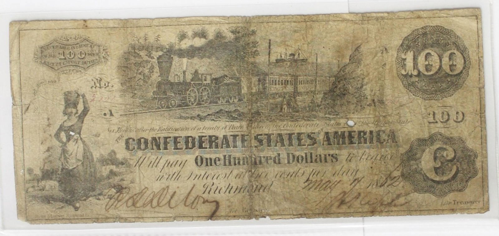 CONFEDERATE 1862 $100 (1 of 3)