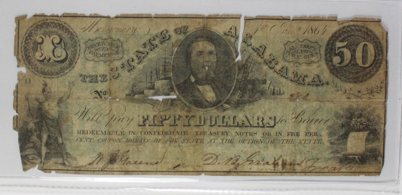 1864 $50 ALABAMA NOTE (1 of 3)