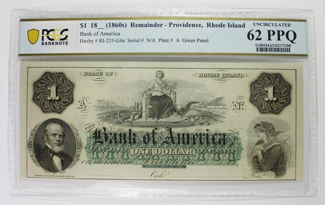 1860'S PROVIDENCE, RHODE ISLAND $1.00 BANK NOTE (1 of 2)