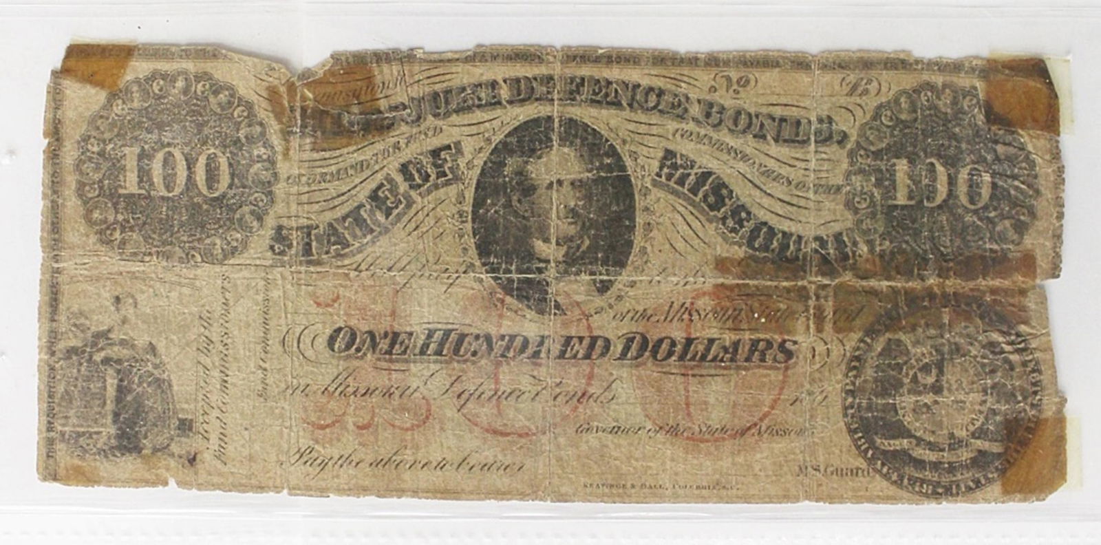 RARE 1861 $100 MISSOURI CONFEDERATE NOTE (1 of 3)