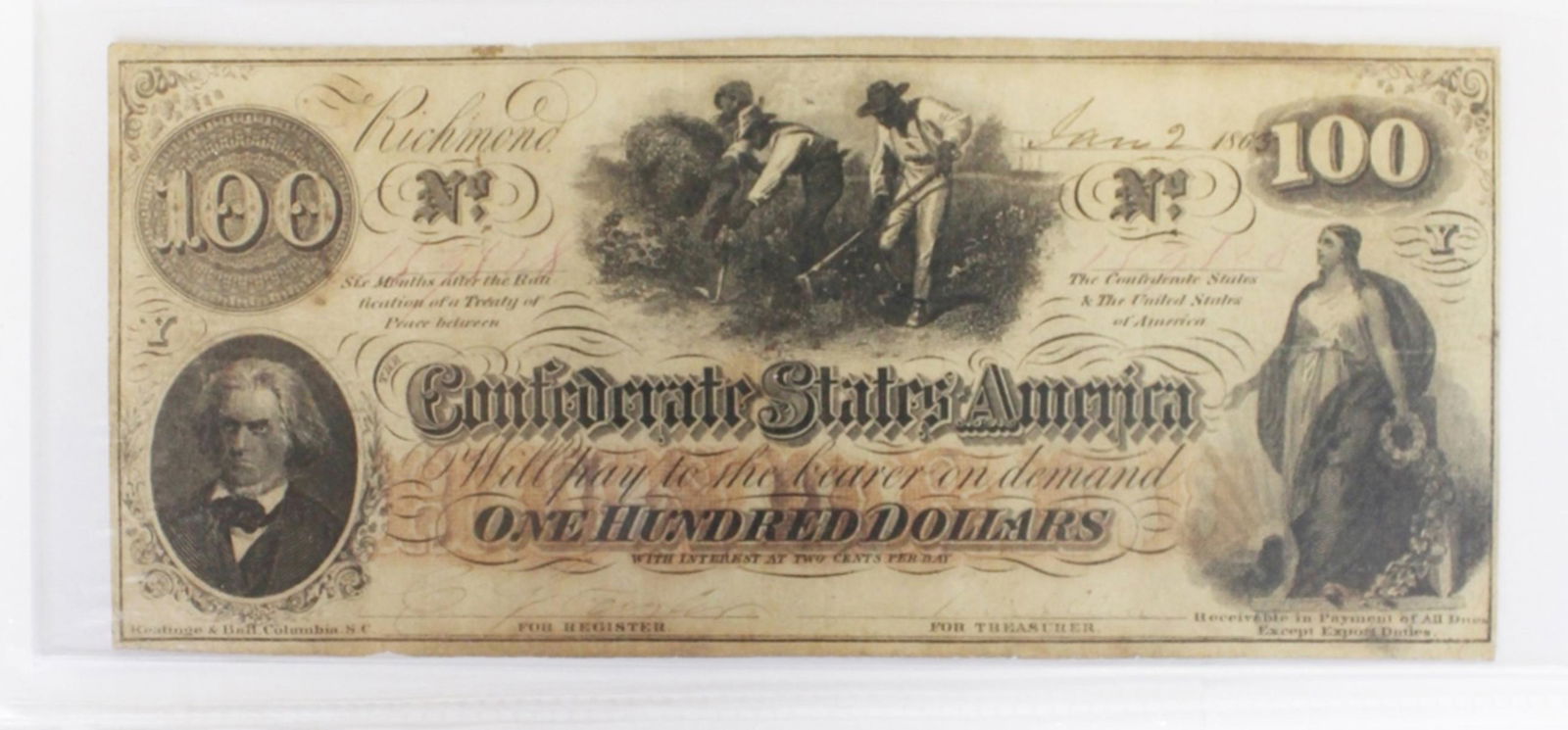 $100 CONFEDERATE NOTE 1863 T-41 (1 of 3)