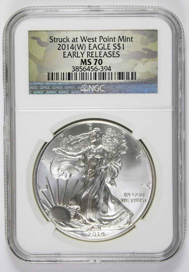 2014-W AMERICAN SILVER EAGLE: NGC MS 70 EARLY RELEASE. ESTIMATE: $110-$150