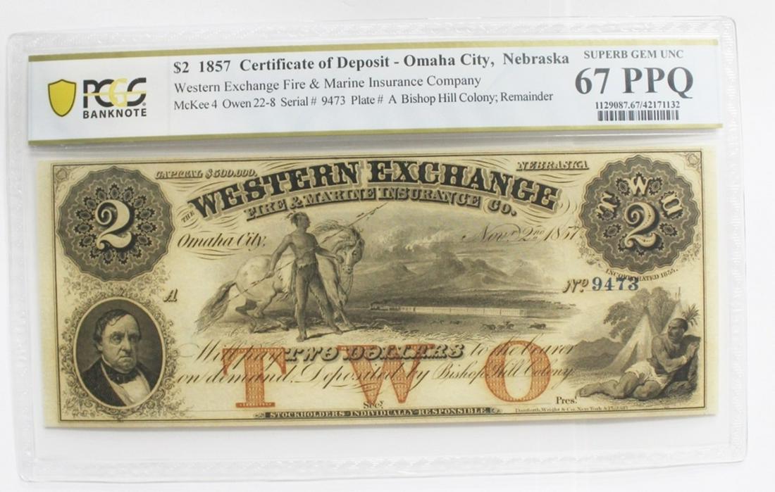 1857 $2.00 WESTERN EXCHANGE OMAHA, NEBRASKA (1 of 2)