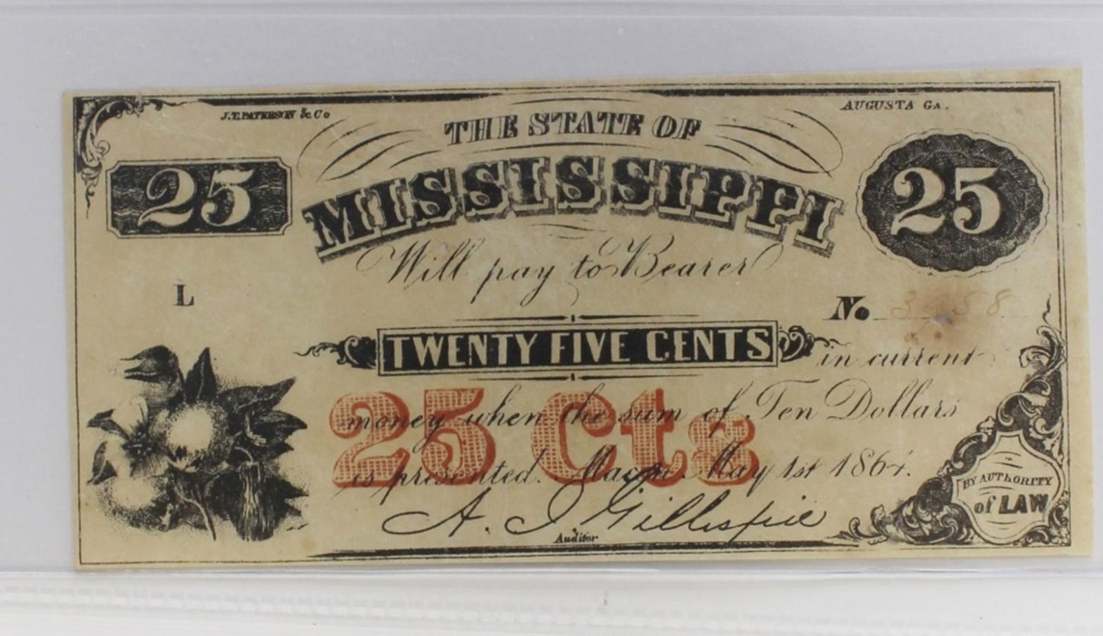 1864 MISSISSIPPI TWENTY FIVE CENT (1 of 3)