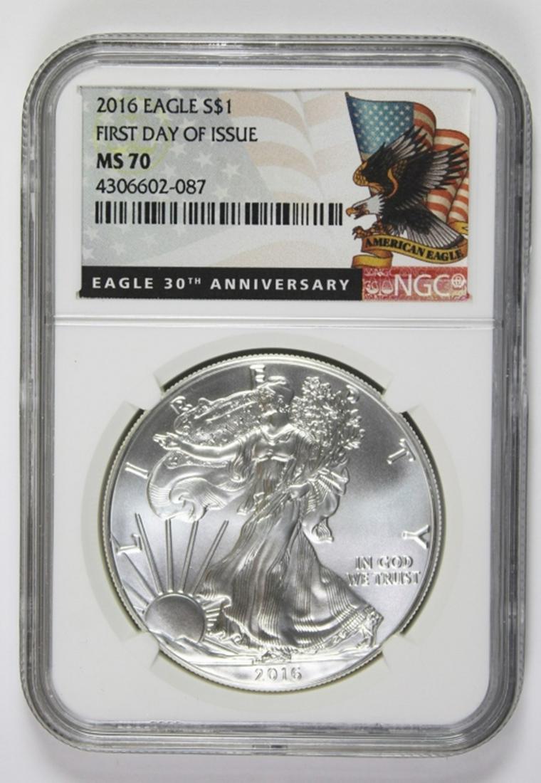 2016 AMERICAN SILVER EAGLE: NGC MS 70 FIRST DAY ISSUE! ESTIMATE: $110-$150