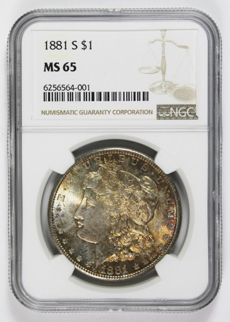 1881-S MORGAN SILVER DOLLAR: NGC MS 65 RAINBOW COLORS! ESTIMATE: $275-$350