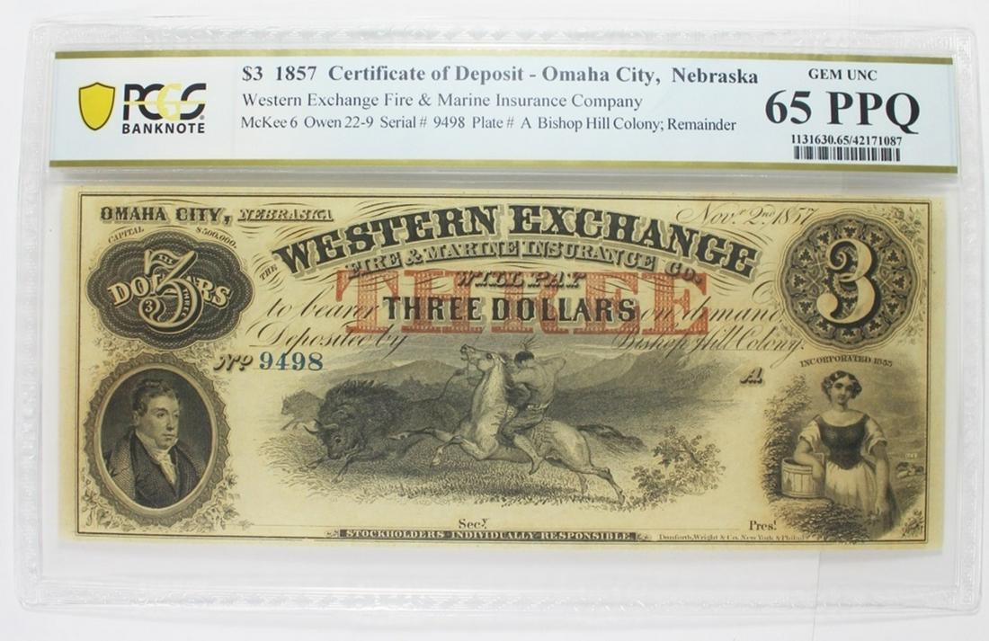 1857 $3.00 WESTERN EXCHANGE (1 of 2)