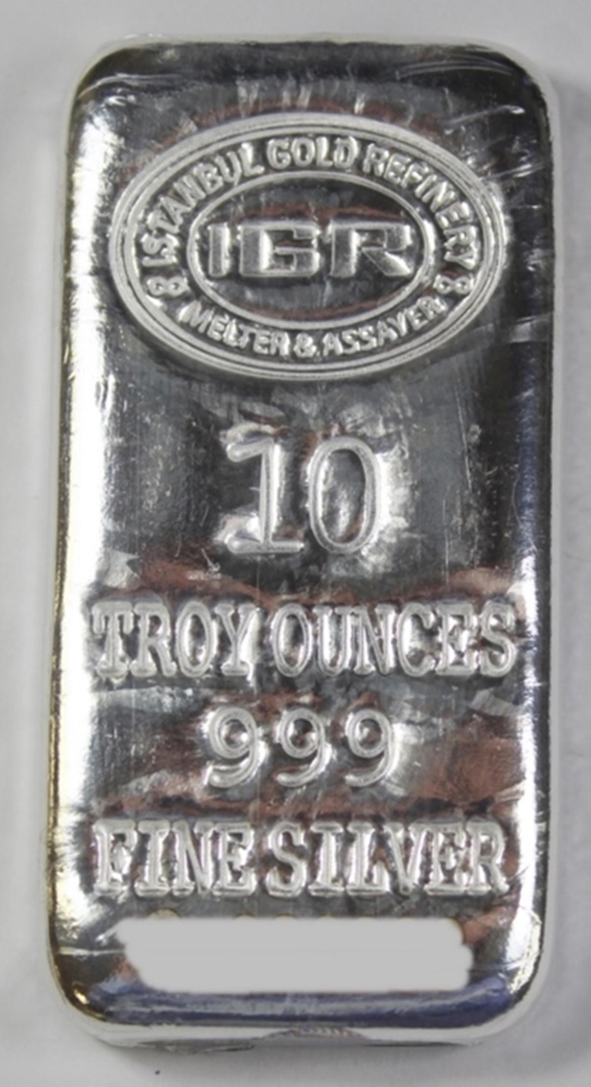 10 OZ SILVER BAR: .999 PURE SILVER. ESTIMATE: $400-$500