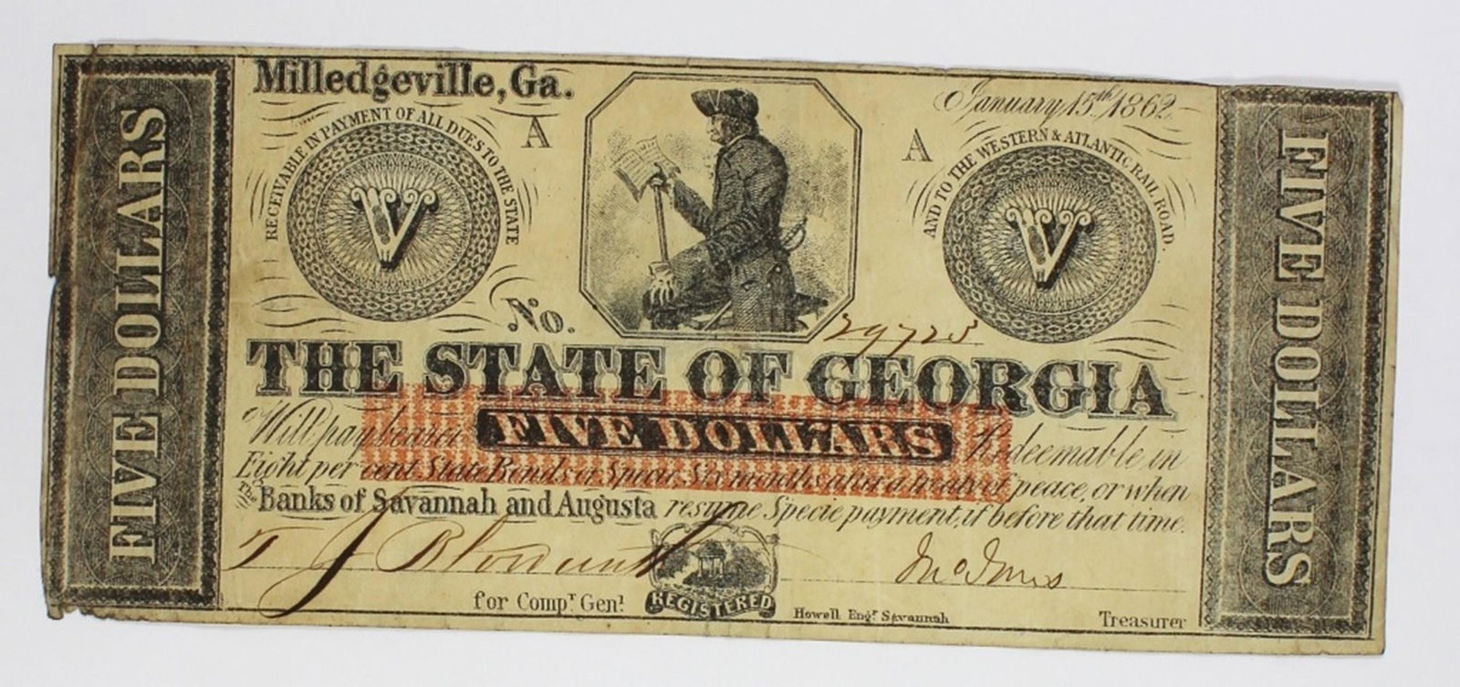 1862 $5.00 STATE OF GEORGIA (1 of 2)