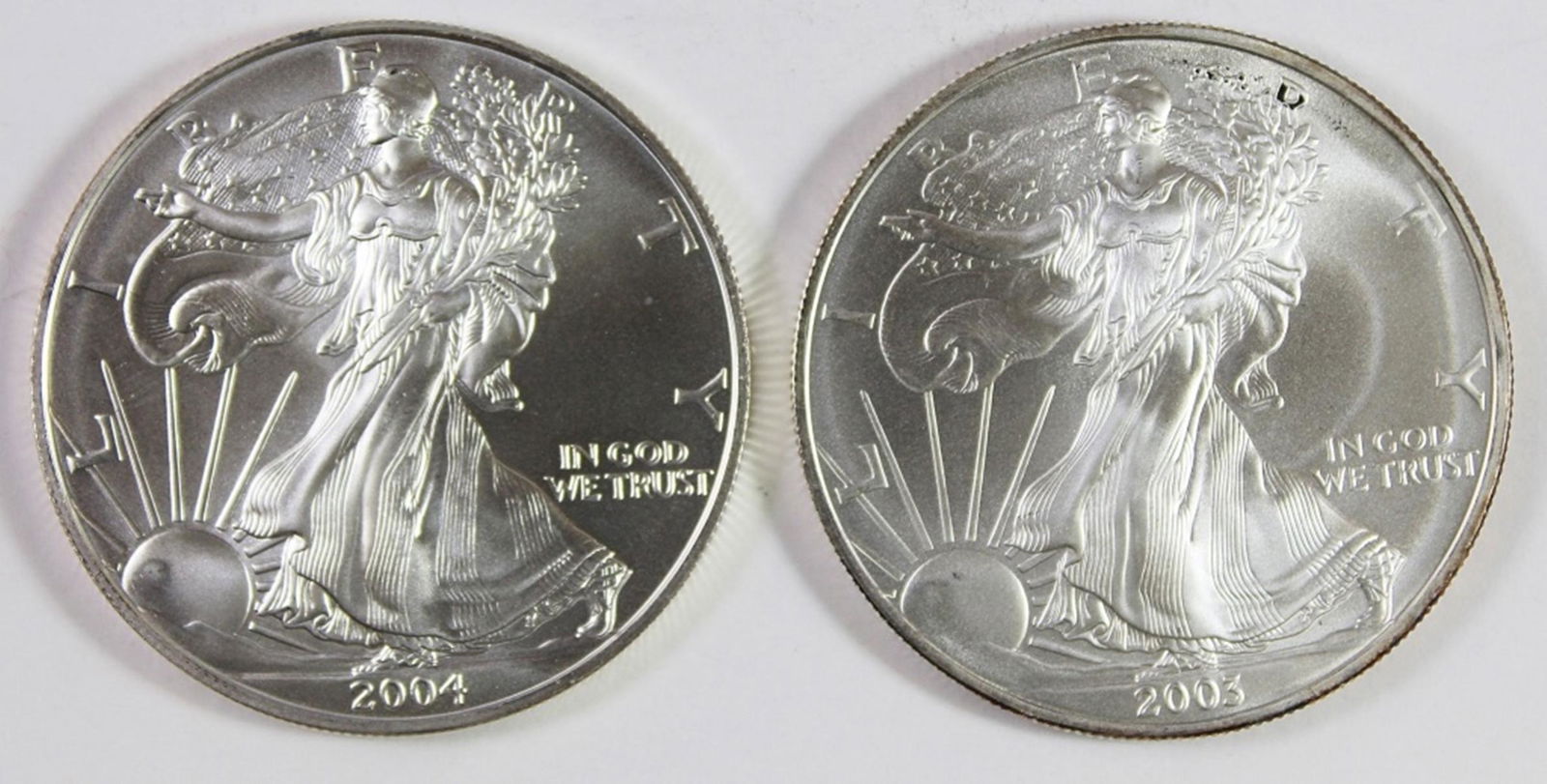 GEM BU++ AMERICAN SILVER EAGLES (1 of 2)