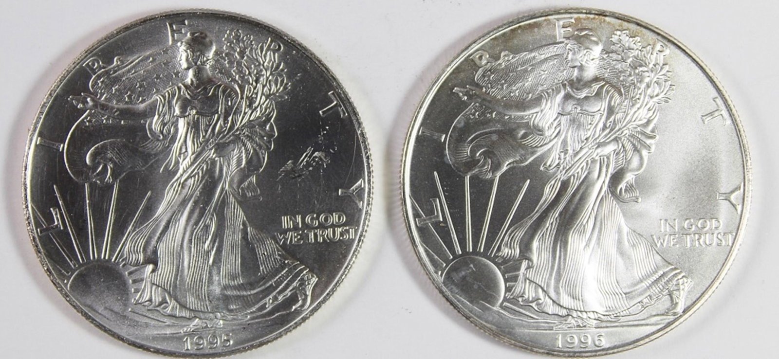 GEM BU++ AMERICAN SILVER EAGLES (1 of 2)