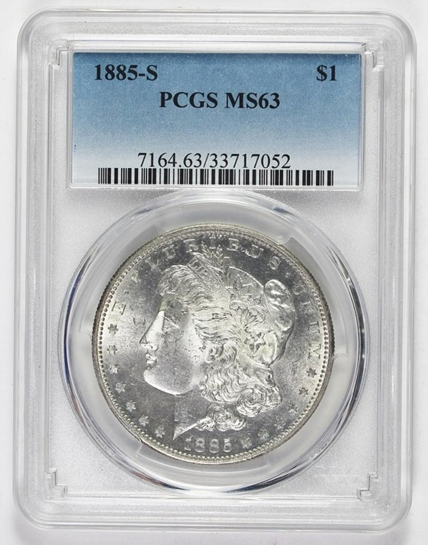 1885-S MORGAN SILVER DOLLAR: PCGS MS 63 BLAST WHITE! ESTIMATE: $675-$750