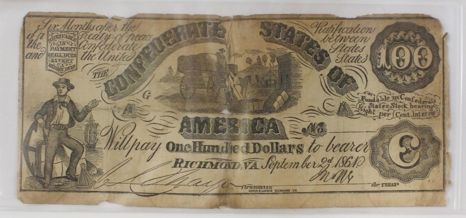 RARE 1861 $100 COUNTERFET NOTE (1 of 3)