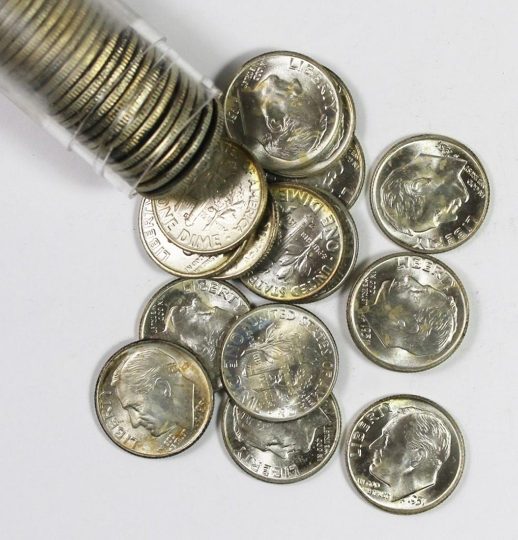 1951-D DIME ROLL: SUPERB ORIGINAL GEM BU. ESTIMATE: $275-$350