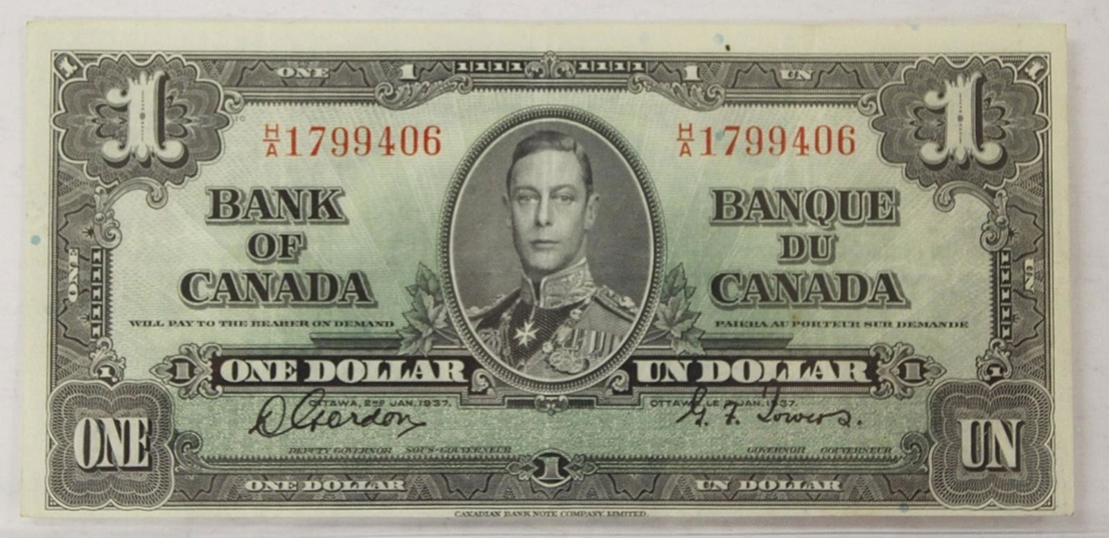 1937 $1.00 CANADA NOTE (1 of 3)