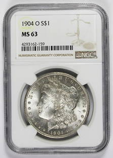 1904-O MORGAN SILVER DOLLAR: NGC MS 63 WHITE! ESTIMATE: $100-$150