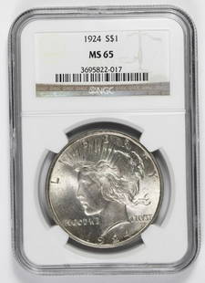 1924 PEACE SILVER DOLLARS: NGC MS 65 SUPER! ESTIMATE: $180-$225