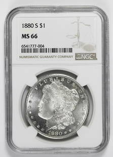 1880-S MORGAN SILVER DOLLAR: NGC MS 66 BLAST WHITE, UNDERGRADED. LOOKS MS 67+. ESTIMATE: $500-$600